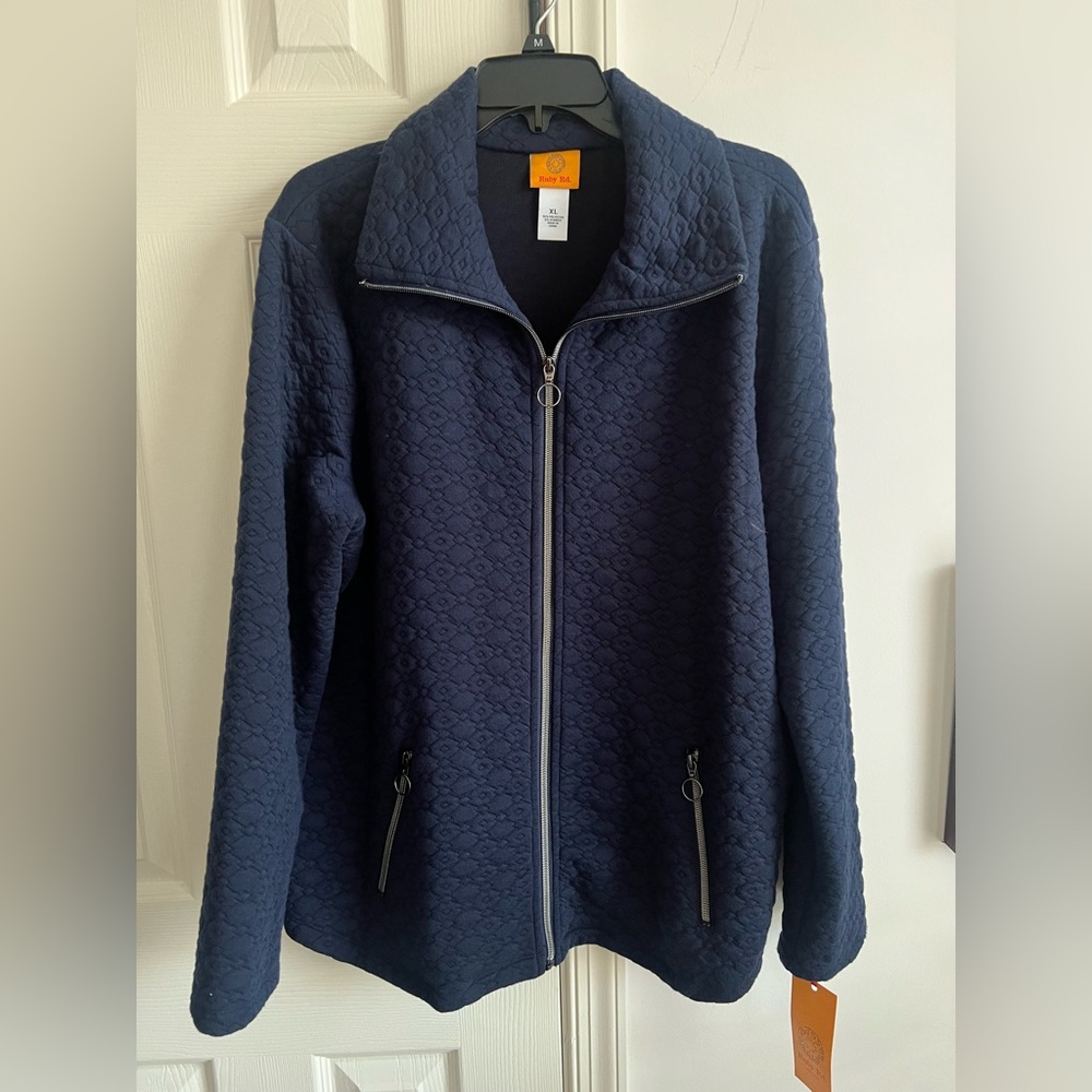 Navy Quilted Full-Zip Jacket Ruby Rd XL
